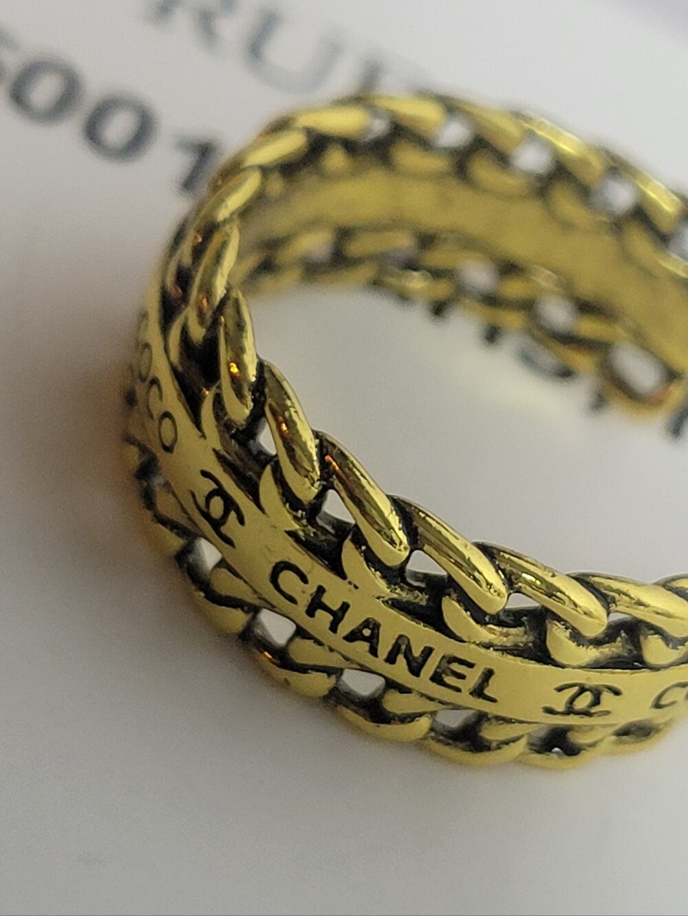 CC Gold Chain-Link Logo Ring, Adjustable Sz. 5.5 To 9